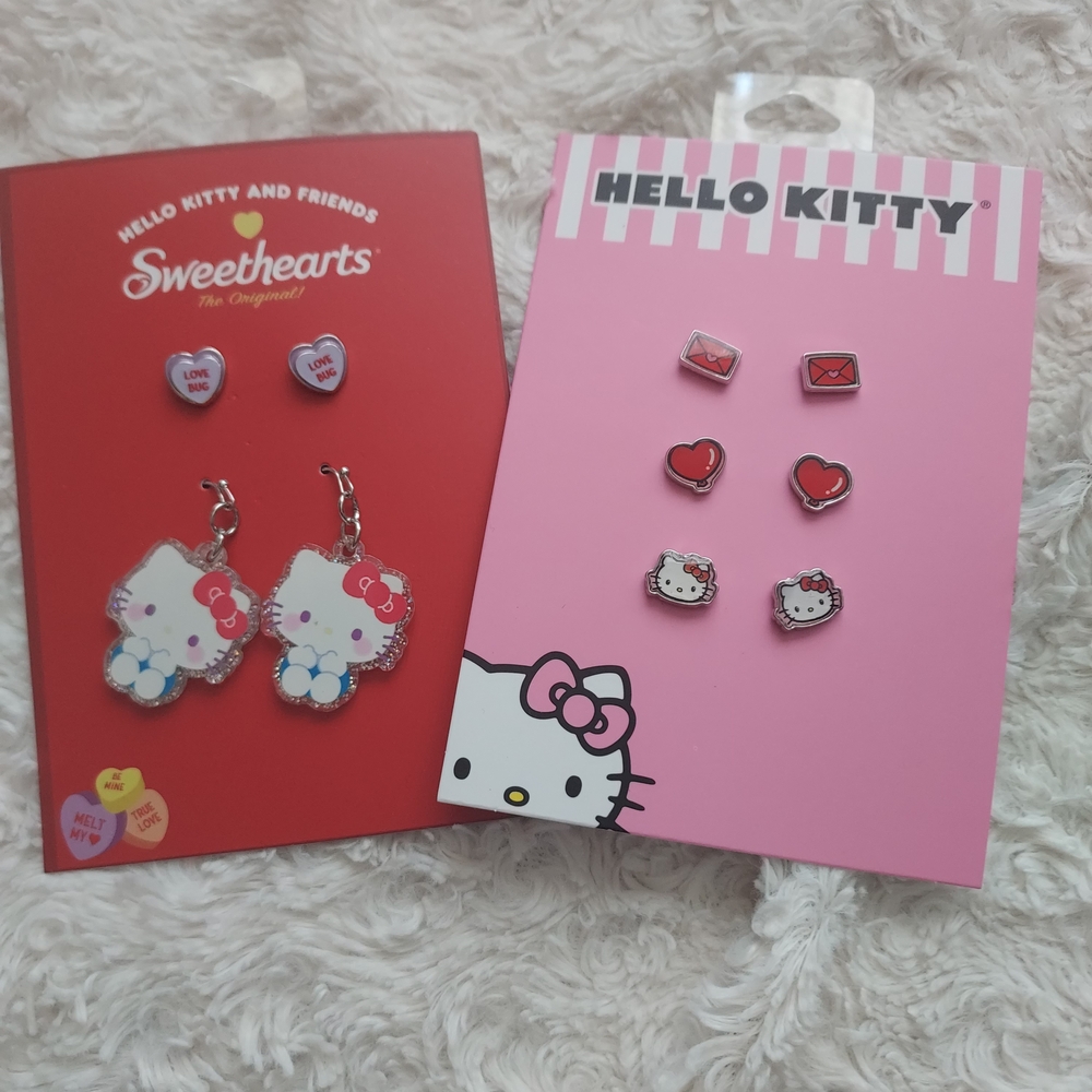 BUNDLE Hello Kitty Earring Set Hearts Envelopes & Character Studs 5 Pair Sanrio